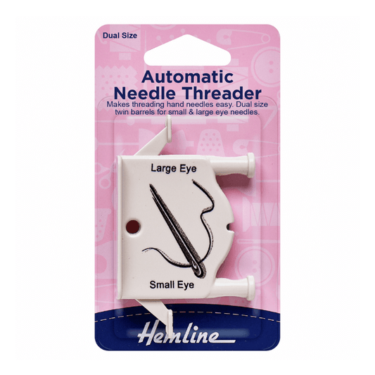 Threading hand needles is simple with this device. For small and large eye needles, twin barrels in two sizes are available.