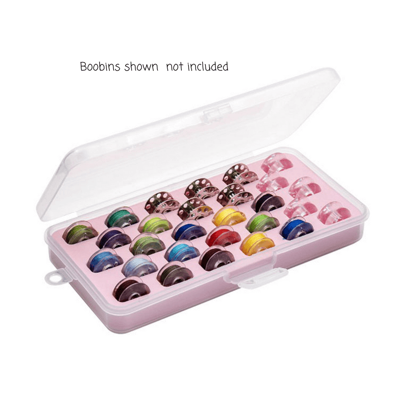 Hemline Bobbin Box Holds 28 bobbins for home embroidery machines.  Fits any bobbins with a diameter of 28mm.  With a sturdy catch and hinge.