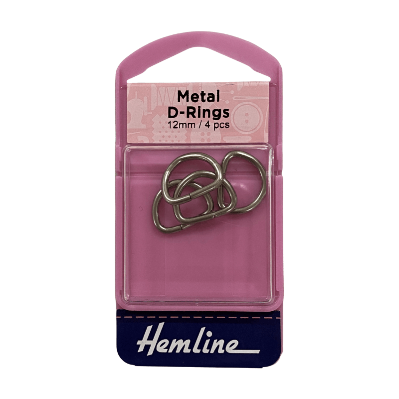 Hemline D Ring Buckles, 12mm  Four pieces Silver Colour For purses, straps, and garments  Adjustable ties, belts, and straps can be made with D Rings.  Ideal for overalls, purses, and other such items.
