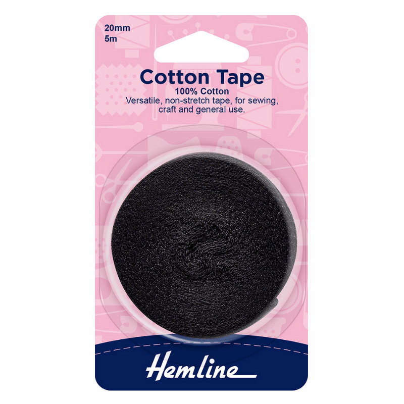 Hemline Cotton Tape Black 20mm