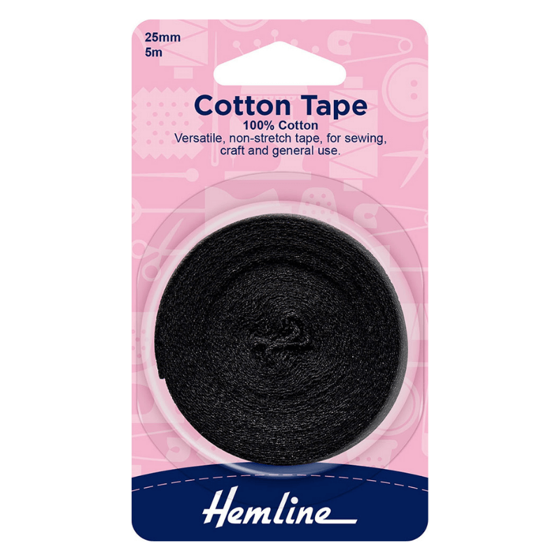 Hemline Cotton Tape Black 25mm