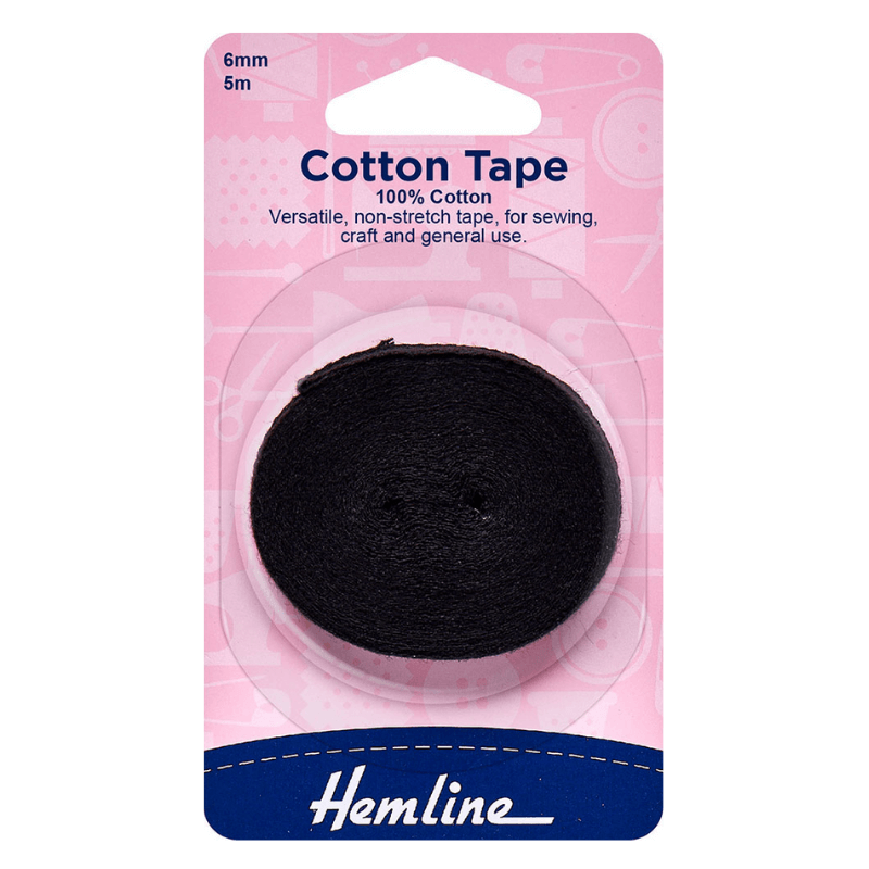 Hemline Cotton Tape Black 6mm