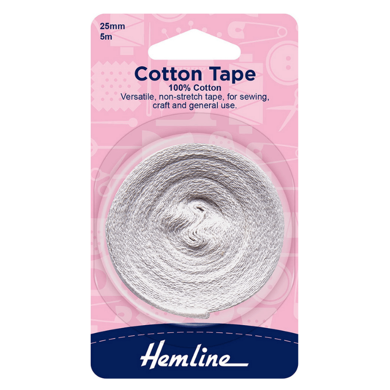 Hemline Cotton Tape White 25mm