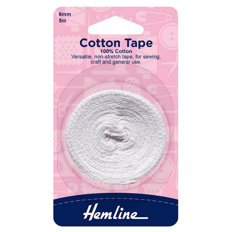 Hemline Cotton Tape White 6mm
