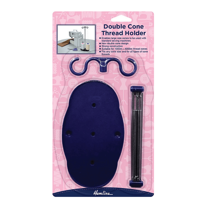 The Double Cone Thread Holder from Hemline enables you to use large cones of thread with your sewing machine. On its steel poles, the sturdy base holds two cones of thread.