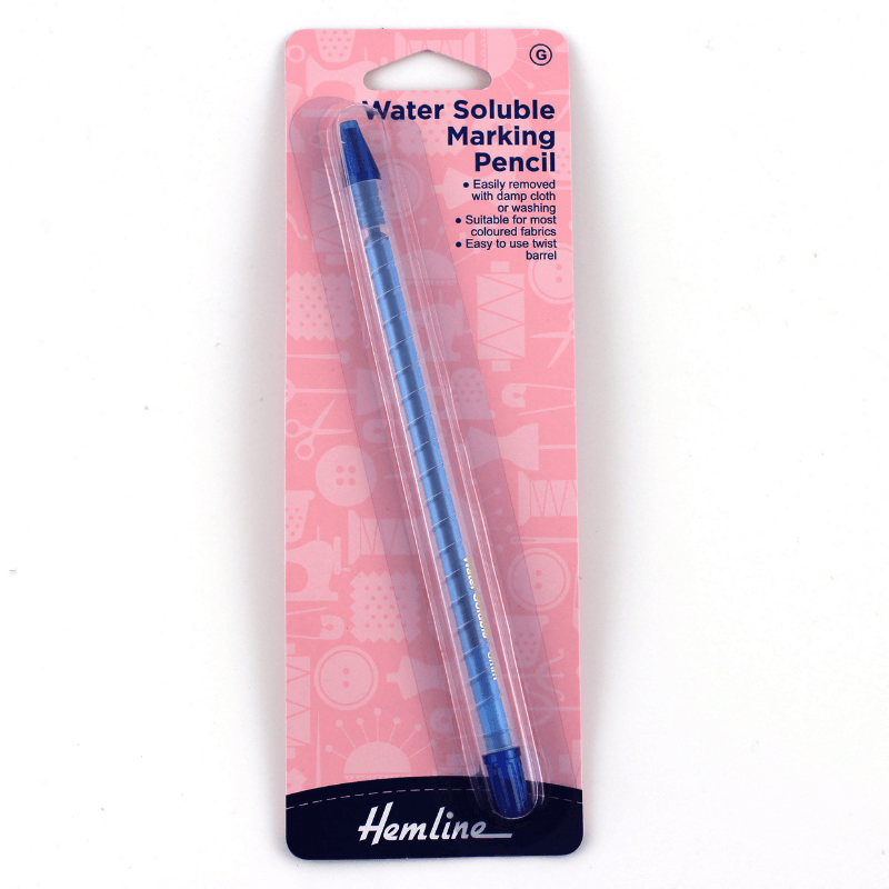 The water-soluble marking pencil comes off easily with a damp cloth or by washing. Ideal for precise markings when sewing, stitching, crafting, or patchwork. Suitable for most coloured fabrics.