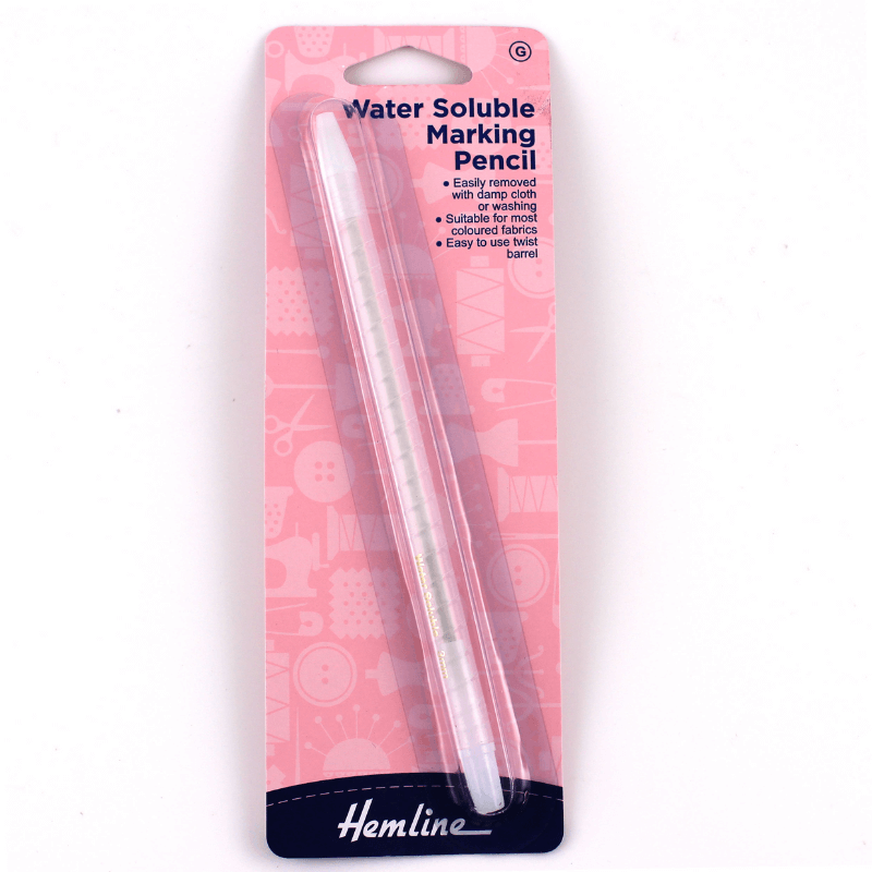 The water-soluble marking pencil comes off easily with a damp cloth or by washing. Ideal for precise markings when sewing, stitching, crafting, or patchwork. Suitable for most coloured fabrics.