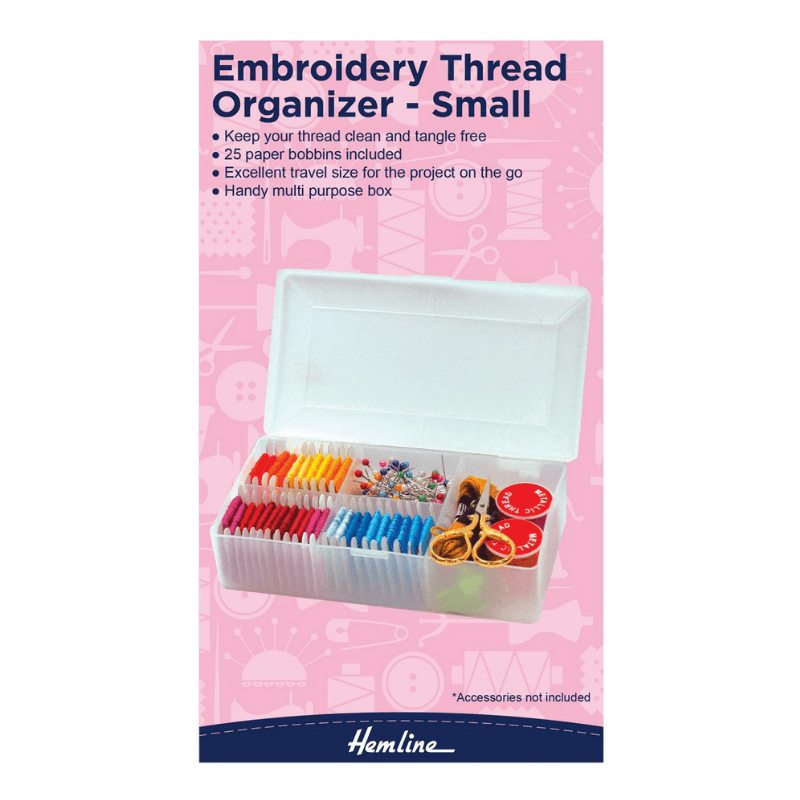 Keep your thread tangle-free and clean.  Organizes floss winders, spare bobbins, embroidery scissors, and other items.  Small 175mm x 90mm x40mm.