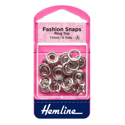 Hemline Fashion Snaps Ring Top Silver