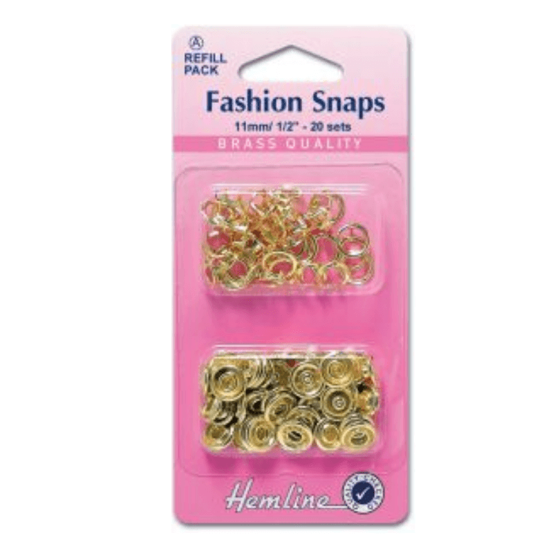 Hemline Fashion Snaps Solid Colour Refill Pack Gold