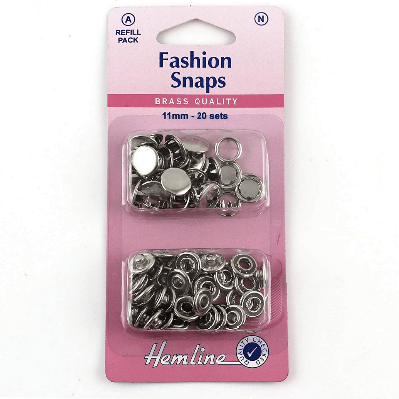 Hemline Fashion Snaps Solid Colour Refill Pack Silver