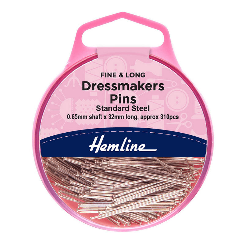 Hemline dressmakers fine long pins  Nickel-plated steel pins that have been hardened and tempered.