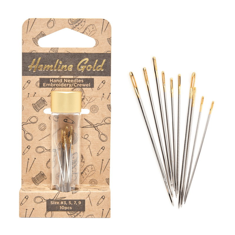 Hemline Gold Embroidery Hand Sewing Needles have a long eye, making them ideal for multi-thread skeins.