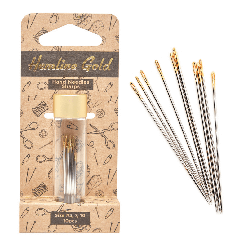 Sharps needles of the highest quality in a reusable glass jar with a brushed gold top. Quality needles with a small gold eye for added strength, manufactured of strong nickel-plated carbon steel.