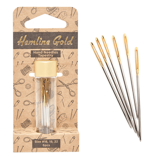Tapestry needles of the highest quality in a reusable glass jar with a brushed gold top. High-quality needles with a gold eye made of nickel-plated carbon steel.