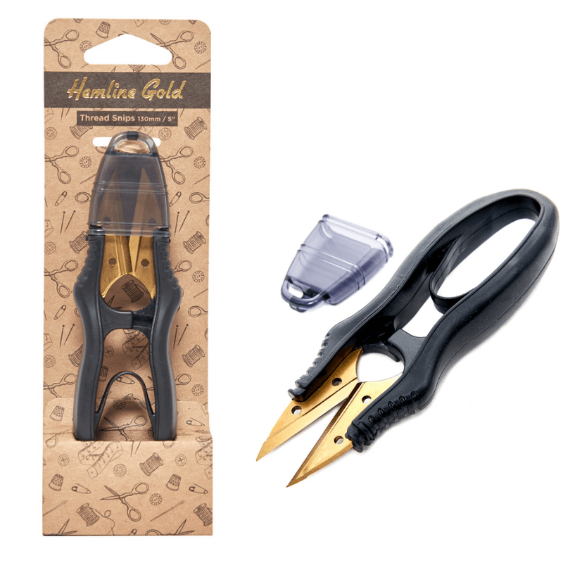 Thread snips with extra-sharp steel gold blades and a pointed tip for precision trimming. Perfect for sewing, embroidery, needlework, quilting and general use.