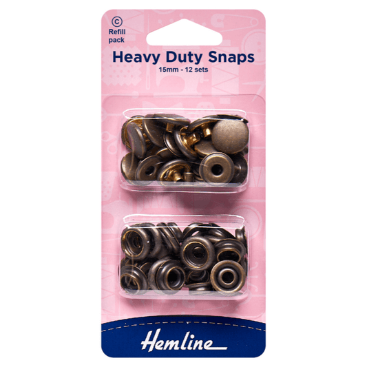 Hemline Heavy Duty Snaps 15mm Refill Pack Antique Ideal for use on clothing, bags and outdoor equipment. 