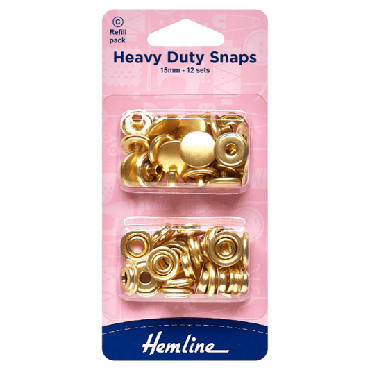 Hemline Heavy Duty Snaps 15mm Refill Pack Gold Ideal for use on clothing, bags and outdoor equipment.