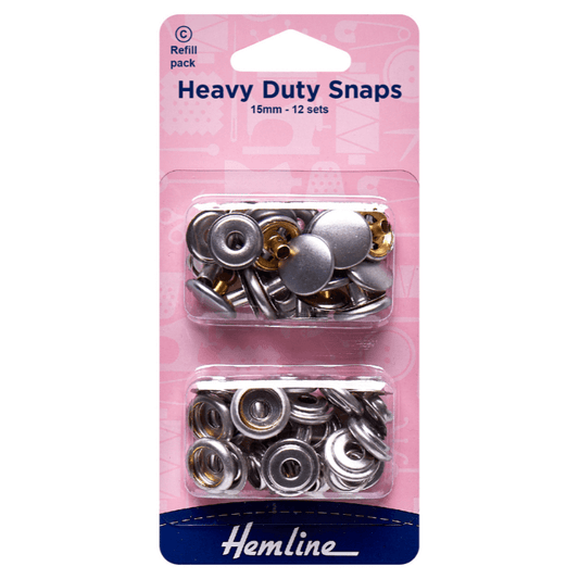 Hemline Heavy Duty Snaps 15mm Refill Pack Nickel/Silver Ideal for use on clothing, bags and outdoor equipment.