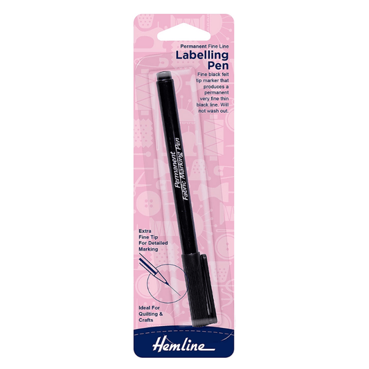Hemline Labelling Pen produces a permanent very fine thin black line