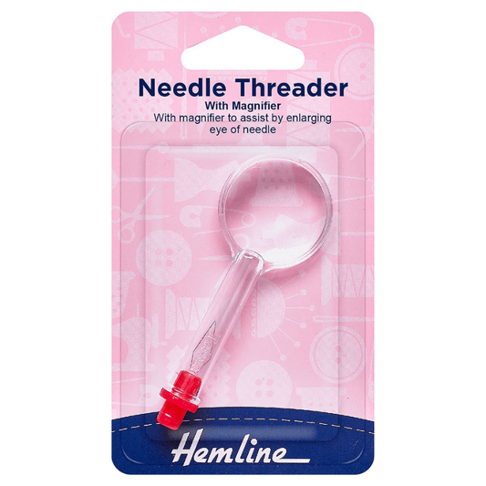 For use with both hand and machine needles. With a magnifier to help enlarge the needle's eye.