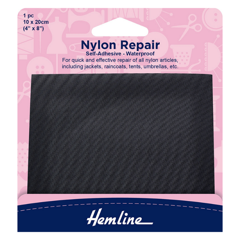 Hemline Nylon Repair Self Adhesive - Waterproof Black