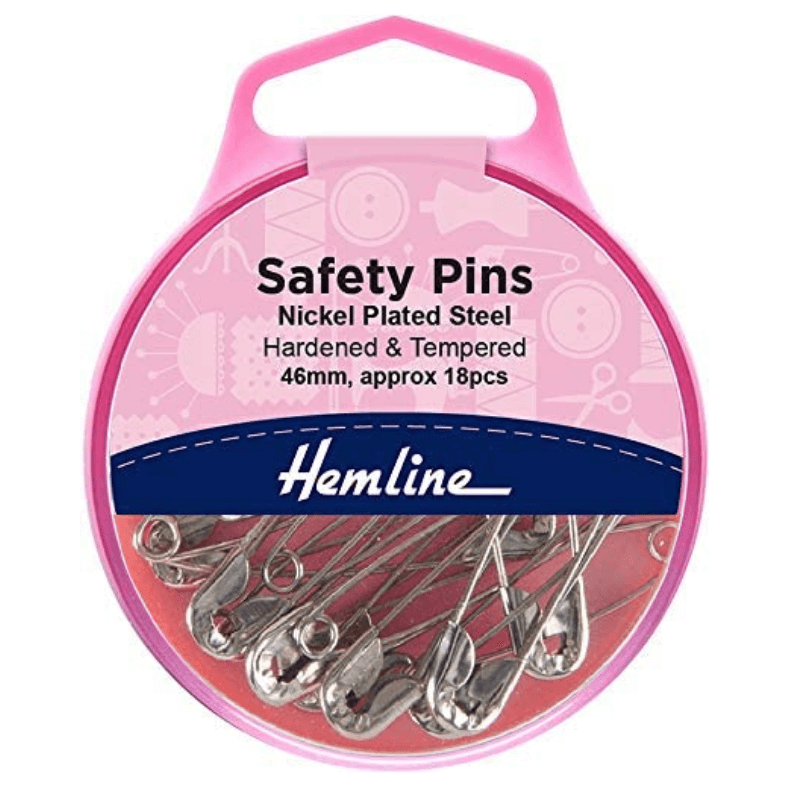 Safety pins that have been hardened and tempered by Hemline.  It comes in convenient clear plastic packaging.