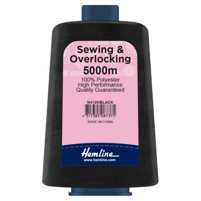 Hemline Sewing and Overlocking Thread 5000m Black