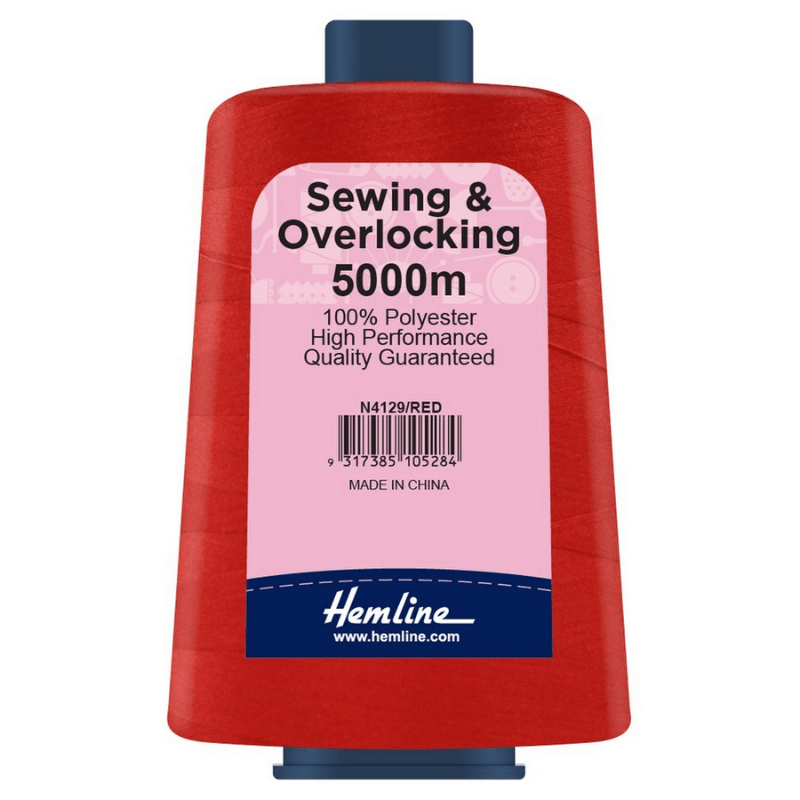 Hemline Sewing and Overlocking Thread 5000m Red