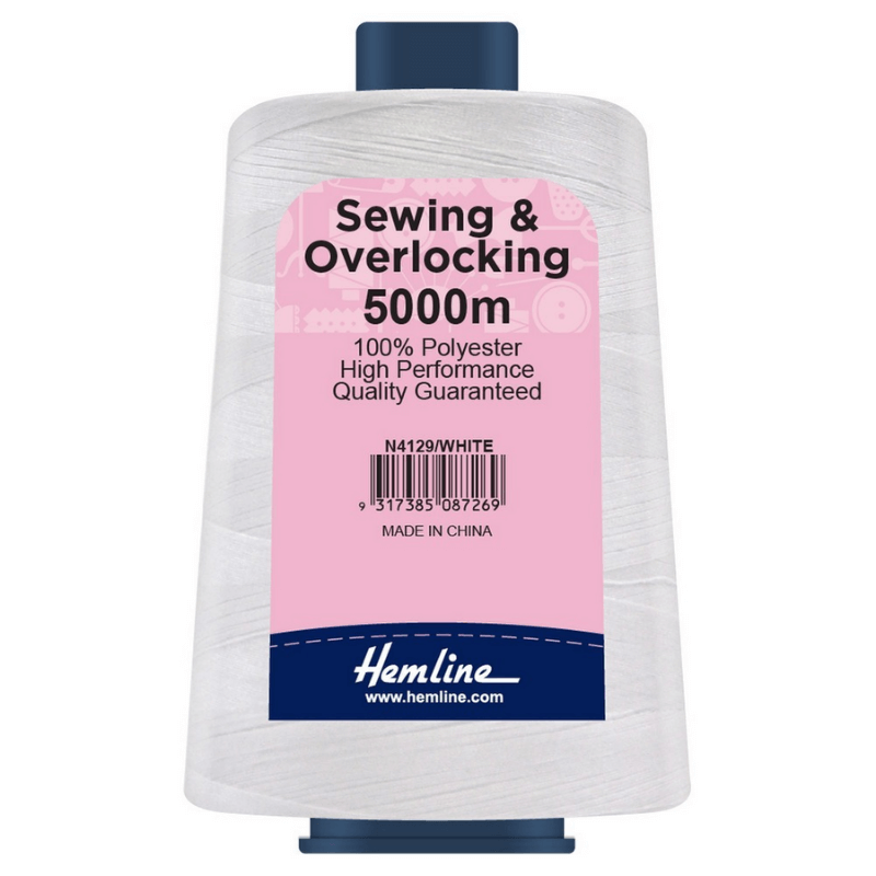 Hemline Sewing and Overlocking Thread 5000m White