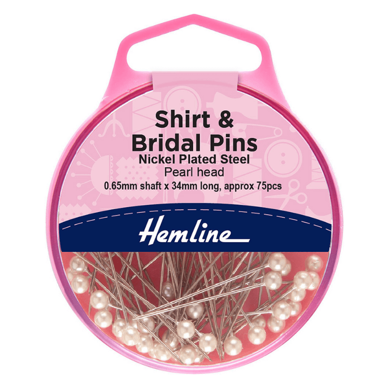 These nickel-plated fine gauge steel pins with large pearl heads are ideal for usage on shirts and bridal gowns.