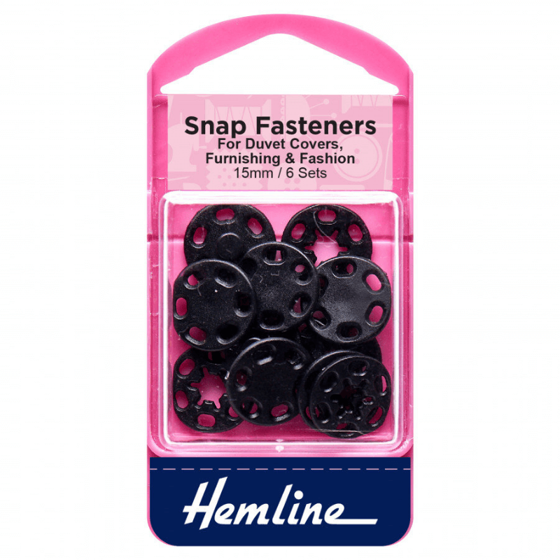 Hemline Snap Plastic Fasteners Sew-On 15mm Black