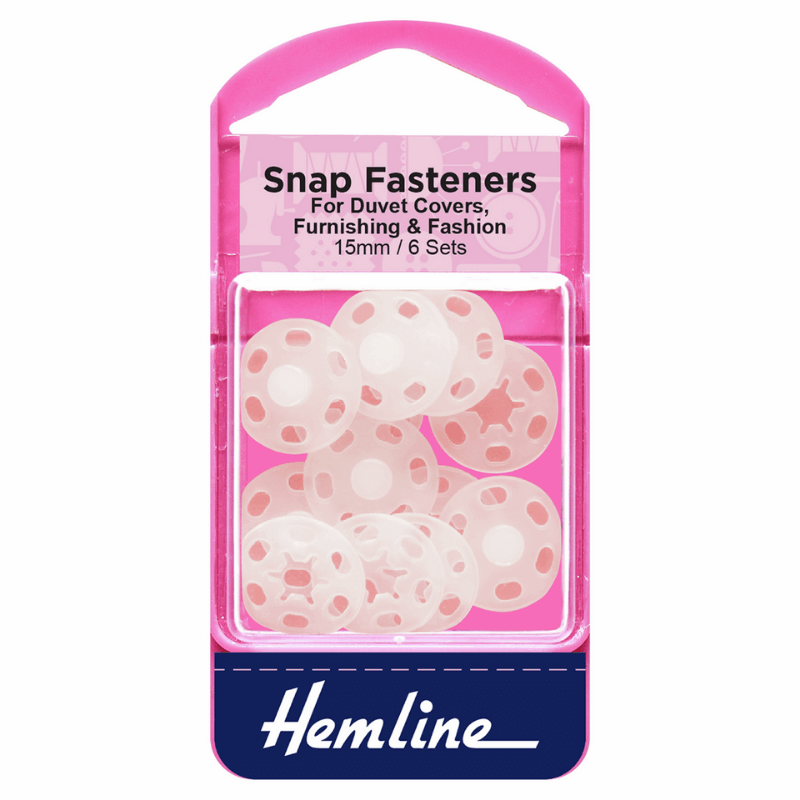 Hemline Snap Plastic Fasteners Sew-On 15mm Clear