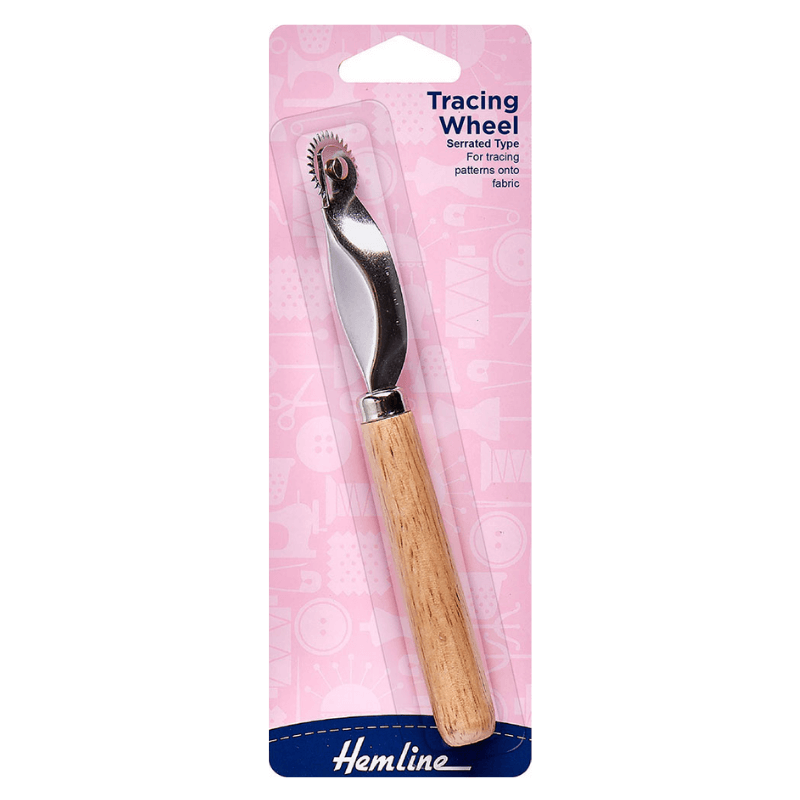 This Tracing Wheel is of premium quality, with finer, sharper teeth and a smooth, comfortable wooden grip.  In conjunction with Hemline carbon paper, use this tracing wheel to transfer pattern details to the fabric.