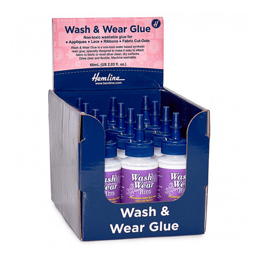 This fabric glue is permanent and dries transparent and flexible. Excellent for appliques, lace, ribbons, and other embellishments.   Machine washable and dryable.