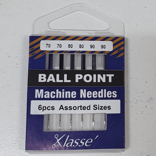 Klasse Ball Point Needles Assorted Sizes - Ball Point needles feature a rounded tip that pushes the fabric fibres apart, preventing skipped stitches, runs and puckers in knits