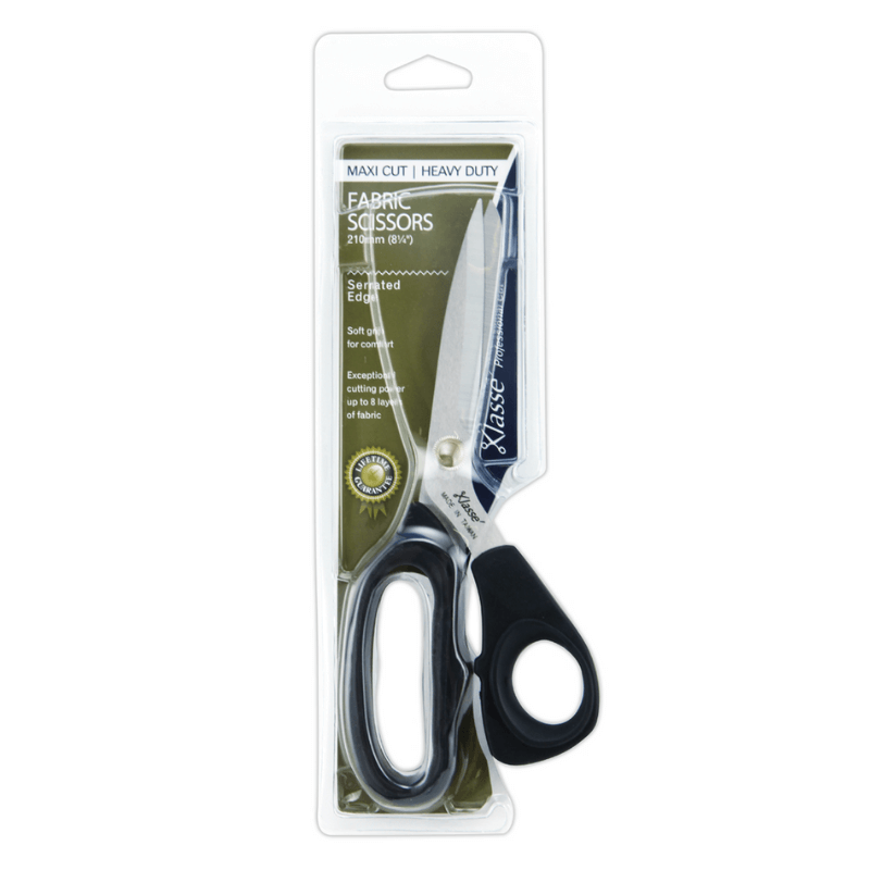 Klasse Scissors Serrated Softgrip - Larger handles and exceptional cutting power allow for increased leverage on heavier or several layers of fabric.