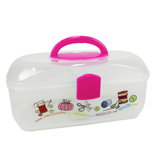 Krafty Savers Hobby Sewing Box Clear with pink trim