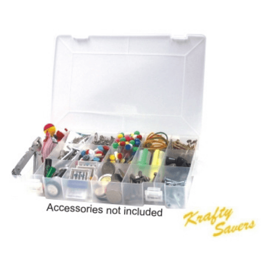 The Krafty Savers Multi-Use Organizer Box has 17 individual cavities. For craft and sewing items, coins, stamps, screws, nuts, bolts, and fishing items, use in the sewing room or tool shed.