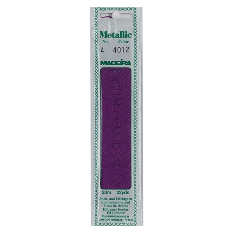 Madeira Metallic embroidery thread is very soft and supple and may be divided into four strands for easy embroidery onto different textures.