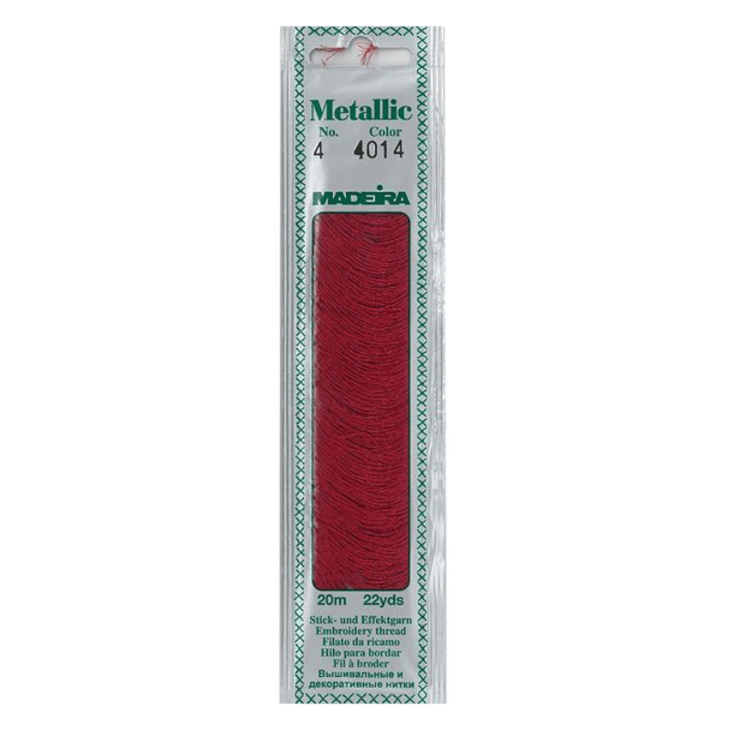 Madeira Metallic embroidery thread is very soft and supple and may be divided into four strands for easy embroidery onto different textures.