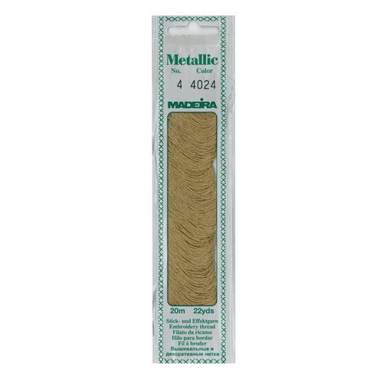Madeira Metallic embroidery thread is very soft and supple and may be divided into four strands for easy embroidery onto different textures.