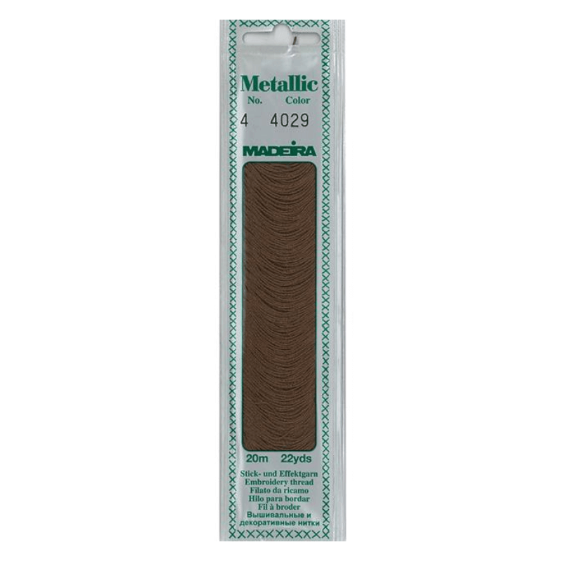 Madeira Metallic embroidery thread is very soft and supple and may be divided into four strands for easy embroidery onto different textures.