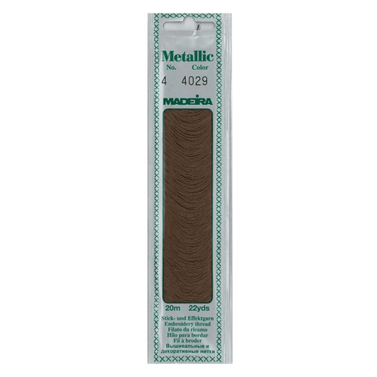Madeira Metallic embroidery thread is very soft and supple and may be divided into four strands for easy embroidery onto different textures.