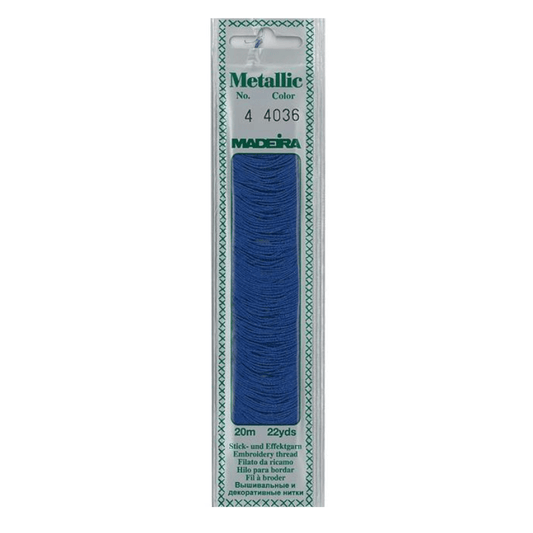 Madeira Metallic embroidery thread is very soft and supple and may be divided into four strands for easy embroidery onto different textures.