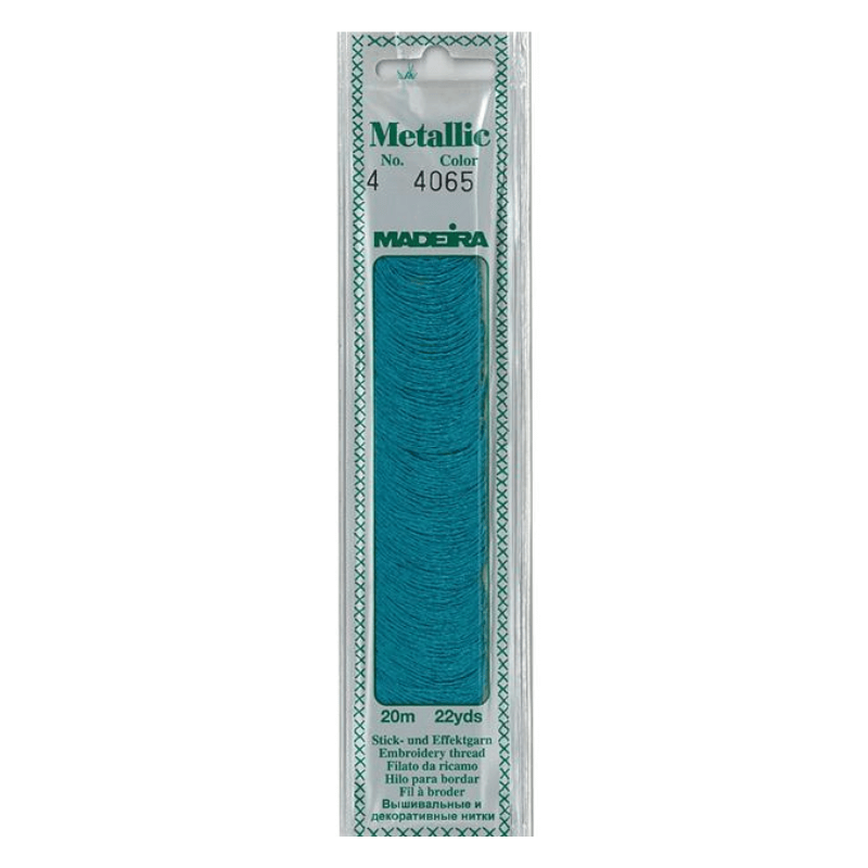 Madeira Metallic embroidery thread is very soft and supple and may be divided into four strands for easy embroidery onto different textures.