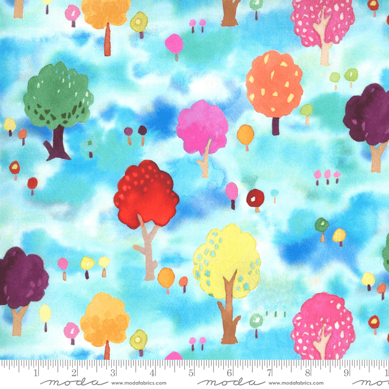 Moda Fabrics Fanciful Forest Multi Turquoise Orchard Trees 33572-14
