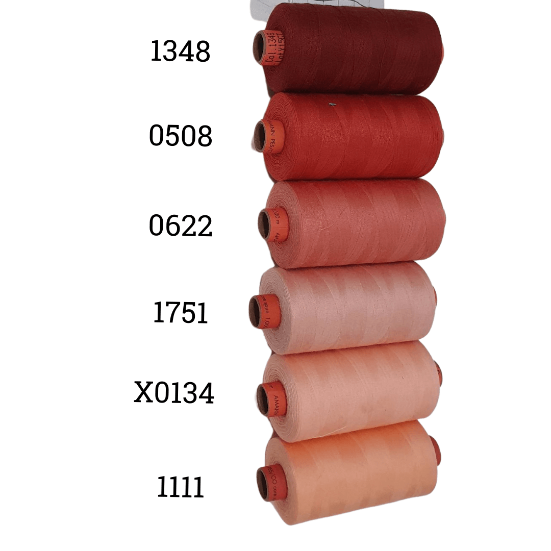 Rasant Thread 1000m A 50% Polyester 50% Cotton Colour Dark Terraco, Medium Coral, Salmon Pink, Pale Apricot