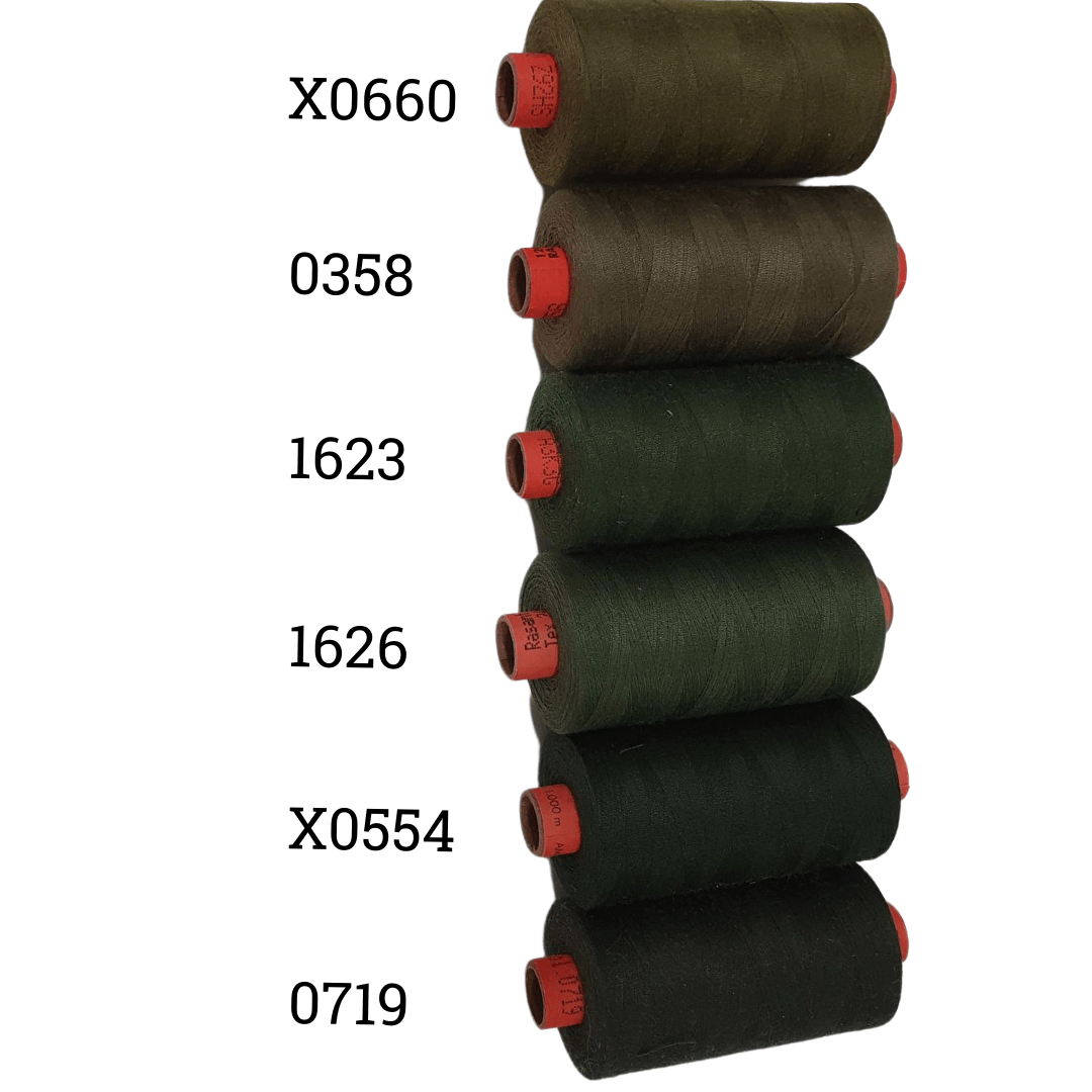 Rasant Thread 1000m C 50% Polyester 50% Cotton Colour Dark Khaki, Moss Green, Dark Jungle Green, Dark Khaki Green
