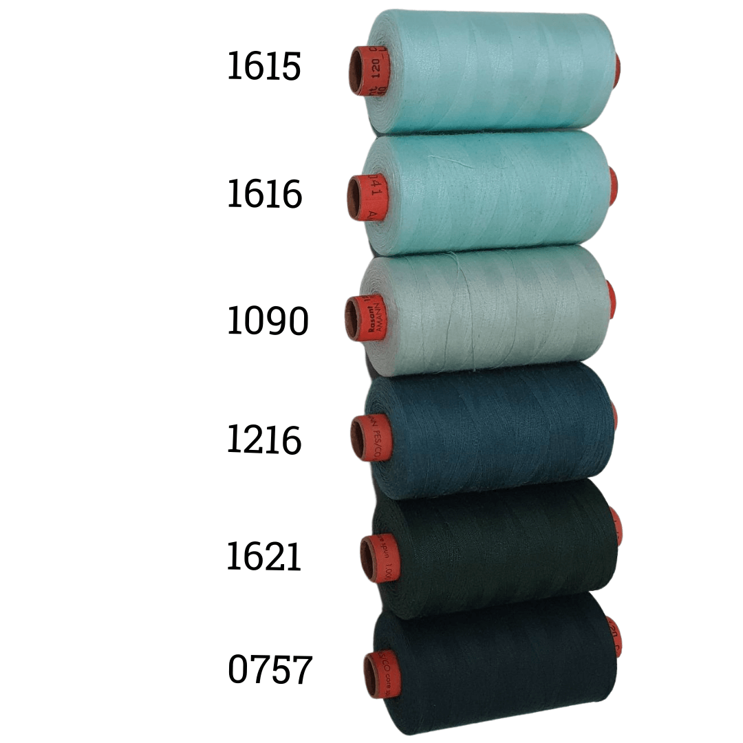 Rasant Thread 1000m C 50% Polyester 50% Cotton Colour Spearmint, Light Sky Blue, Light Blue Grey, Dark Blue Grey